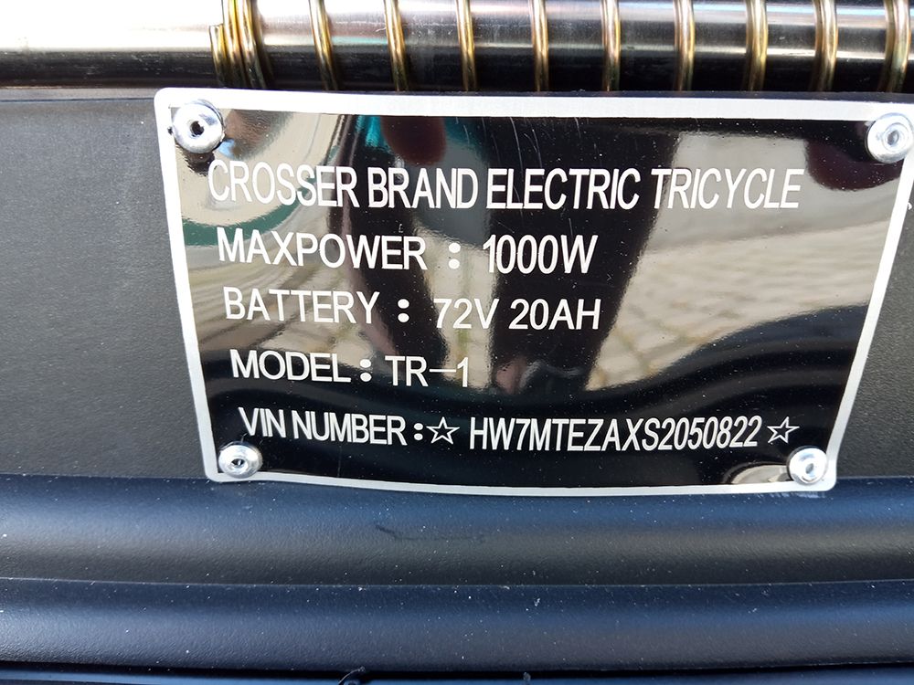 Електротрайк Crosser TR1 (1000W; 72V-20Ah AGM)